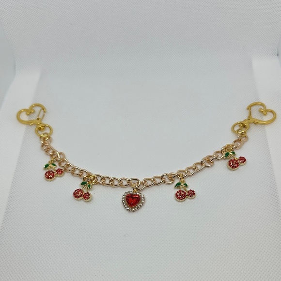 The Unbranded Brand Accessories - Bag Charm Gold tone Chain Red Cherries With Green Accents leaf 🍃